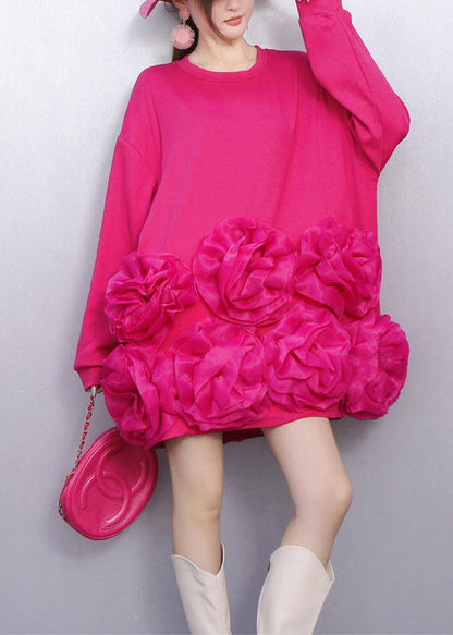 Vestido de té de algodón con estampado floral extragrande y rosas único para primavera