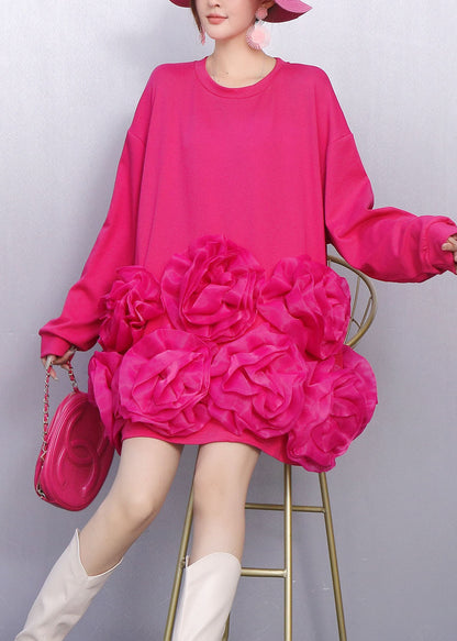 Vestido de té de algodón con estampado floral extragrande y rosas único para primavera