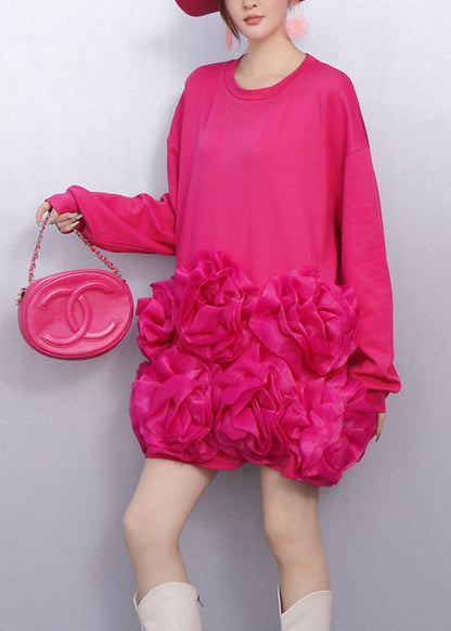 Vestido de té de algodón con estampado floral extragrande y rosas único para primavera