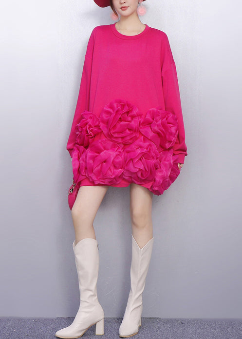 Vestido de té de algodón con estampado floral extragrande y rosas único para primavera