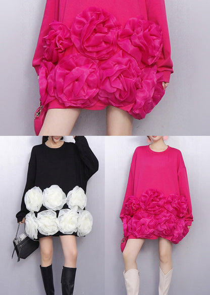 Vestido de té de algodón con estampado floral extragrande y rosas único para primavera