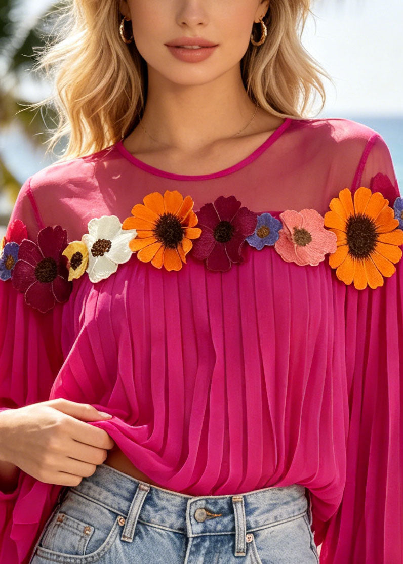 Unique Rose Oversized Patchwork Daisy Chiffon Top Summer