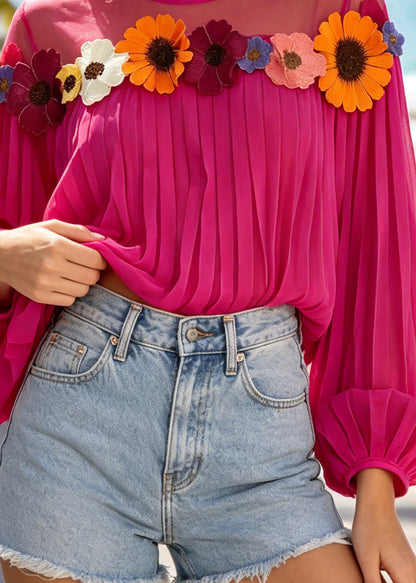 Unique Rose Oversized Patchwork Daisy Chiffon Top Summer
