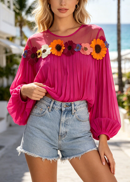Unique Rose Oversized Patchwork Daisy Chiffon Top Summer