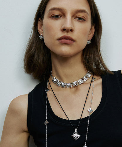 Unique Silk Copper Alloy Zircon Iris Hollow Out Lariat Necklace