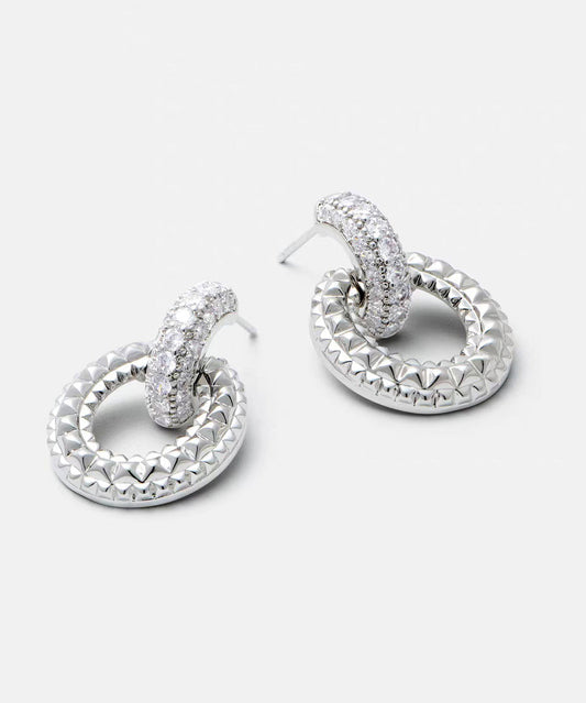 Unique Silk Copper Silver-Plated Zircon Hoop Earrings