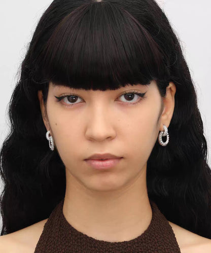 Unique Silk Copper Silver-Plated Zircon Hoop Earrings