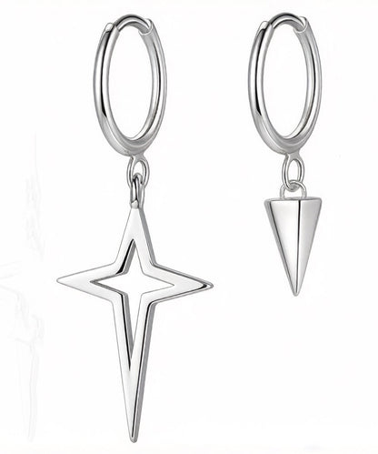 Unique Silk Sterling Silver Asymmetric Cros Star Drop Earrings