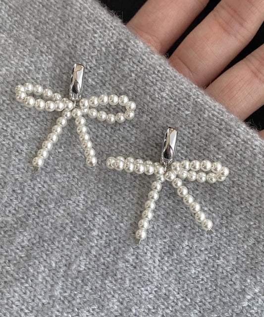 Unique Silk Sterling Silver Bow Beads Stud Earrings