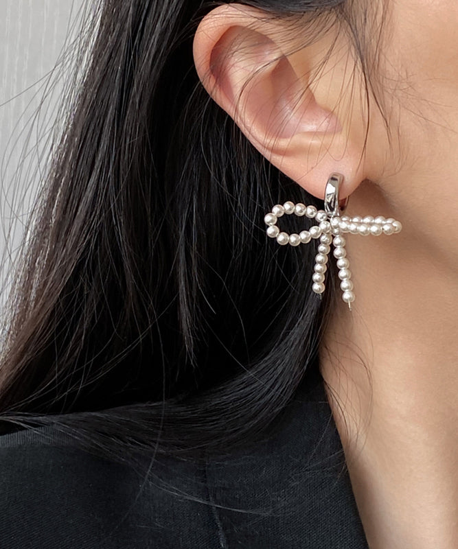 Unique Silk Sterling Silver Bow Beads Stud Earrings