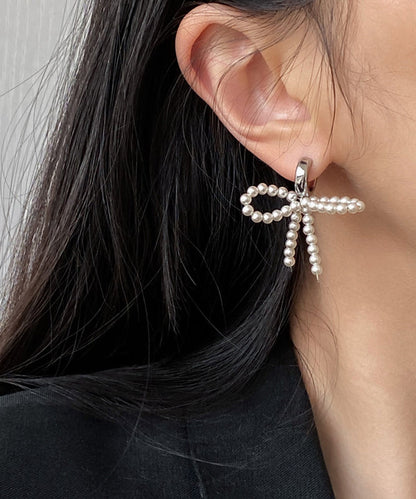 Unique Silk Sterling Silver Bow Beads Stud Earrings