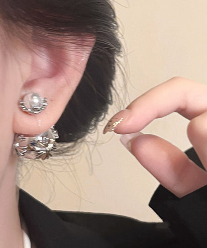 Pendientes únicos de plata de ley con incrustaciones de cobre y perlas de seda