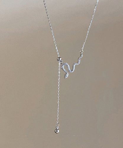 Unique Silk Sterling Silver Zircon Serpentine Pendant Necklace