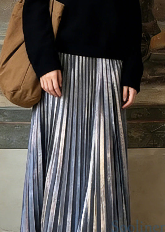 Unique Silver Elastic Waist Maxi Pleated Skirts Spring