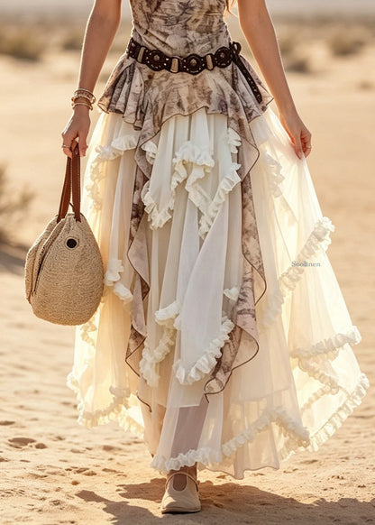 Unique Slash Neck Ruffled T Shirt And A Line Skirts Two Pieces Set Summer