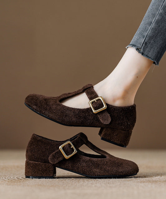 Mocasines gruesos con empalme único para mujer de ante rojo