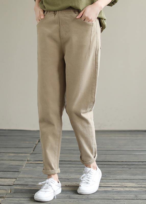 Unique Spring Chothes Plus Size Clothing Khaki Elastic Waist Jeans - SooLinen