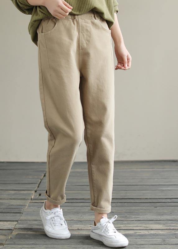 Unique Spring Chothes Plus Size Clothing Khaki Elastic Waist Jeans - SooLinen