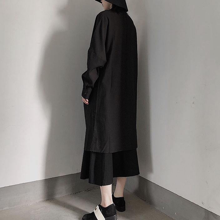 Unique Stand Collar Hollow Out Spring Quilting Clothes Pattern Black Maxi Dresses - SooLinen