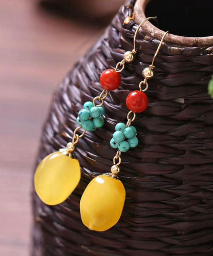 Einzigartige Sterling Silber Achat Bienenwachs Türkis Tropfen Ohrringe