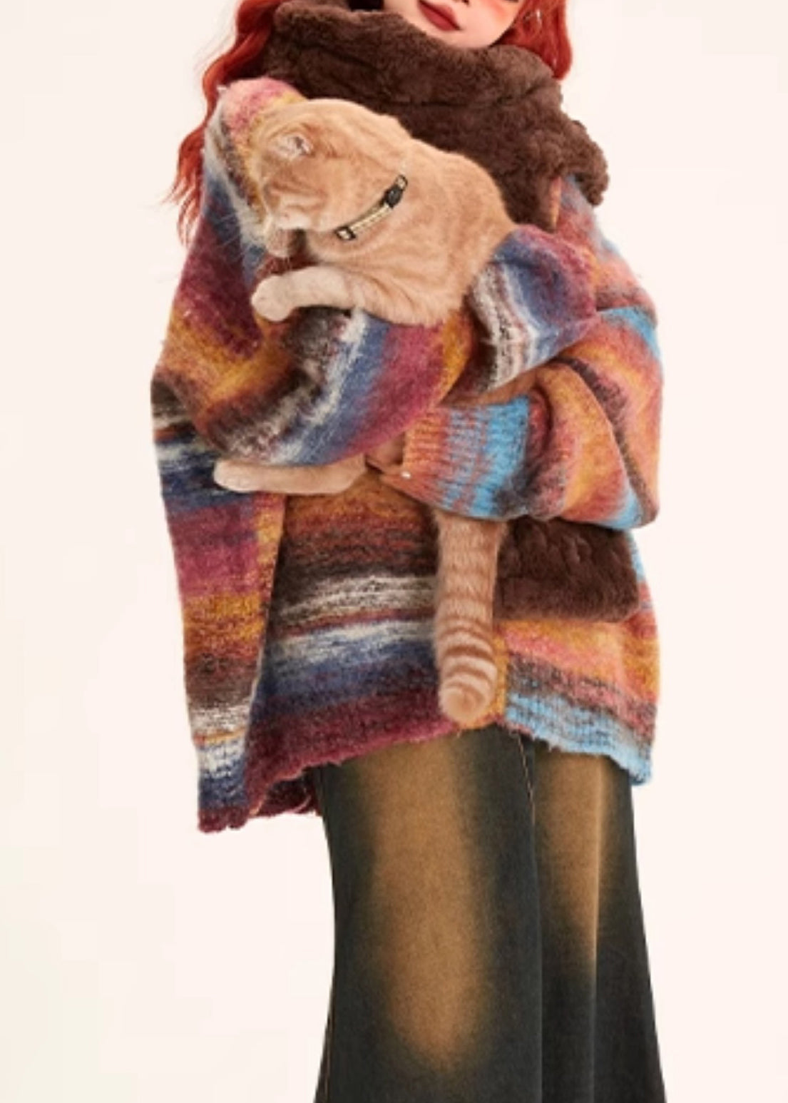 Abrigos de punto acogedores con botones y cuello en V a rayas únicos para invierno