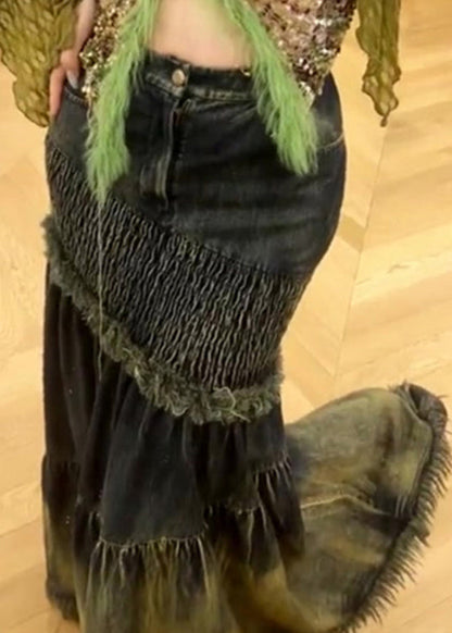 Unique Tassel Patchwork Denim Fish Tail Skirt Spring