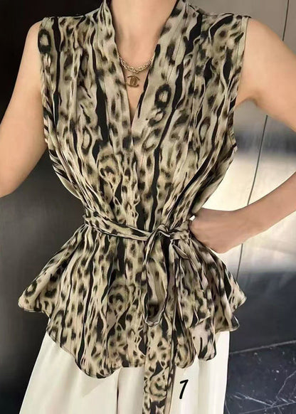 Unique Tie Waist Print Spandex Vest Sleeveless