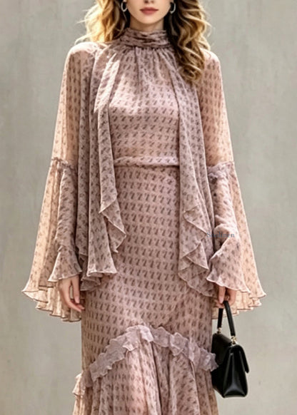 Unique Turtleneck Ruffled Patchwork Tops Maxi Skirts And Two Piece Set Fall