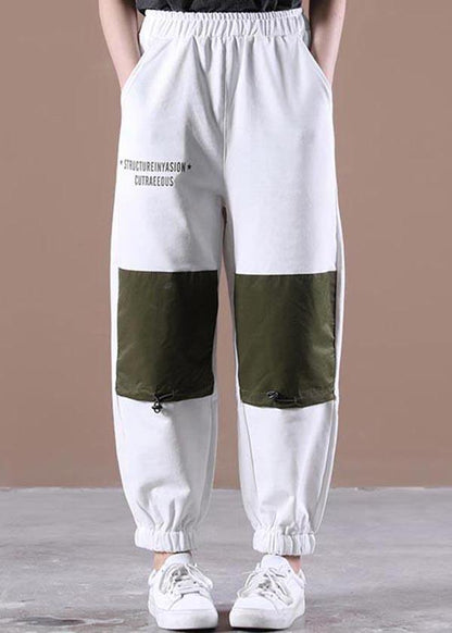 Unique White Harem Pockets Pants Trousers Summer Cotton - SooLinen