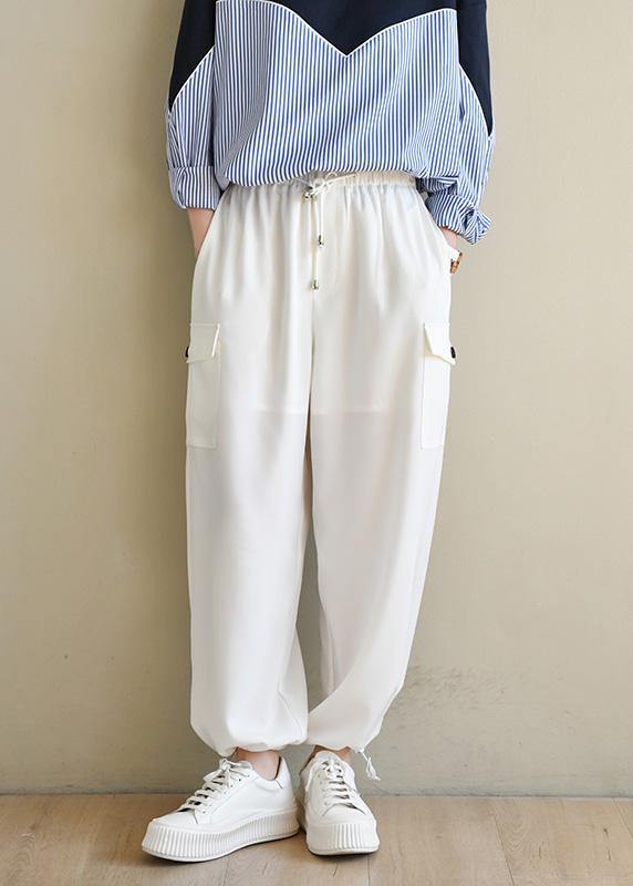 Unique White High Waist Chiffon Spring Pants - SooLinen