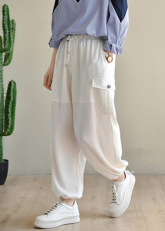 Unique White High Waist Chiffon Spring Pants - SooLinen