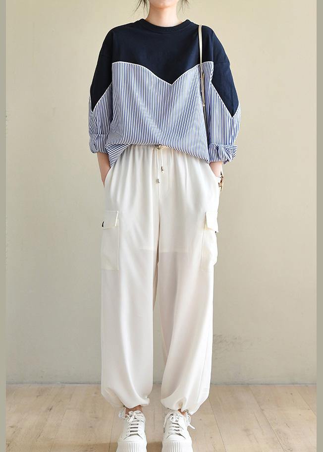 Unique White High Waist Chiffon Spring Pants - SooLinen