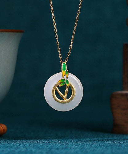 Collares femeninos únicos de cadena de hueso con cierre de seguridad antiguo de jade blanco Hotan