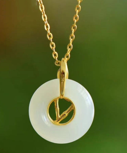 Collares femeninos únicos de cadena de hueso con cierre de seguridad antiguo de jade blanco Hotan