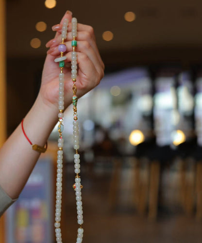 Collar con colgante único de cuentas de esmalte cloisonné con perla dorada blanca