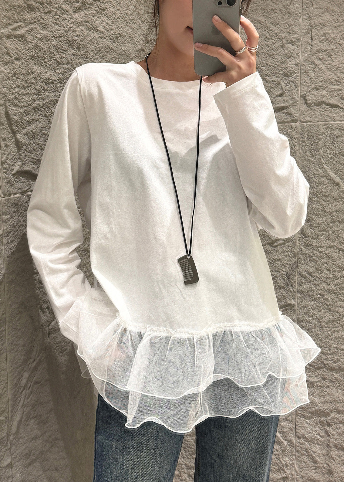 Camisa de tul con patchwork oversize blanca única para primavera