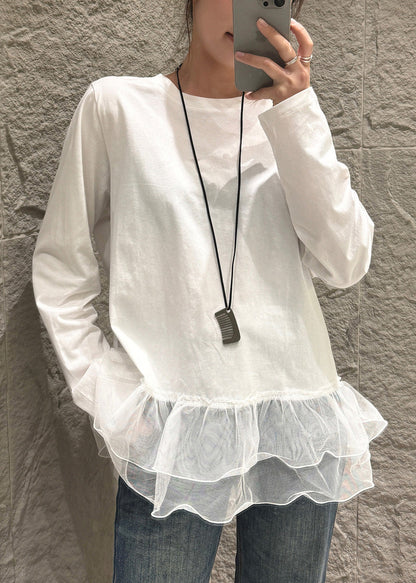 Camisa de tul con patchwork oversize blanca única para primavera