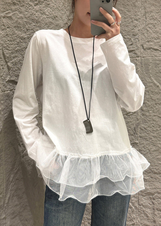 Camisa de tul con patchwork oversize blanca única para primavera