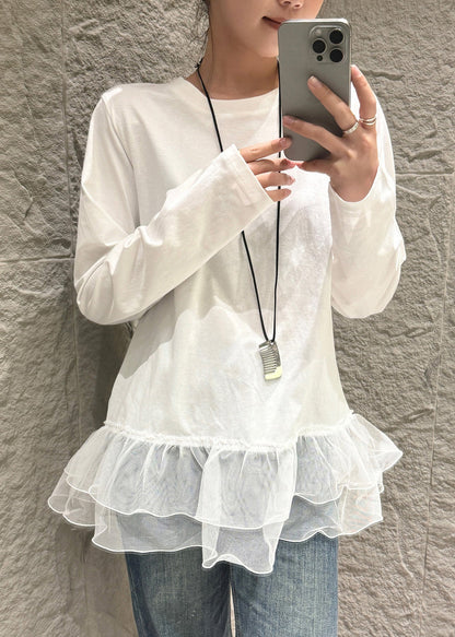 Camisa de tul con patchwork oversize blanca única para primavera