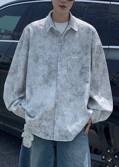 Unique White Oversized Tie Dye Cotton Mens Untuckit Shirts Fall