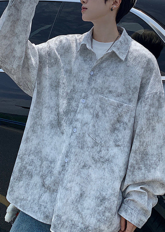 Unique White Oversized Tie Dye Cotton Mens Untuckit Shirts Fall