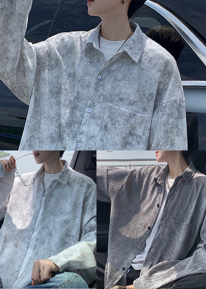 Unique White Oversized Tie Dye Cotton Mens Untuckit Shirts Fall