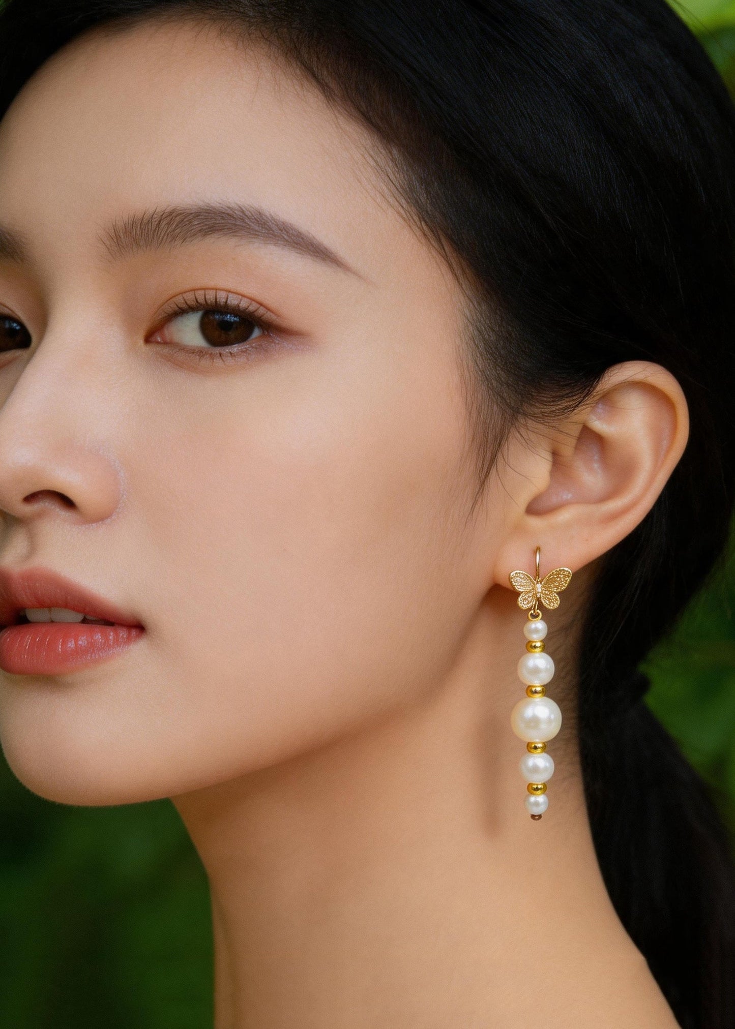 Unique White Pearl Golden Butterfly Drop Earrings
