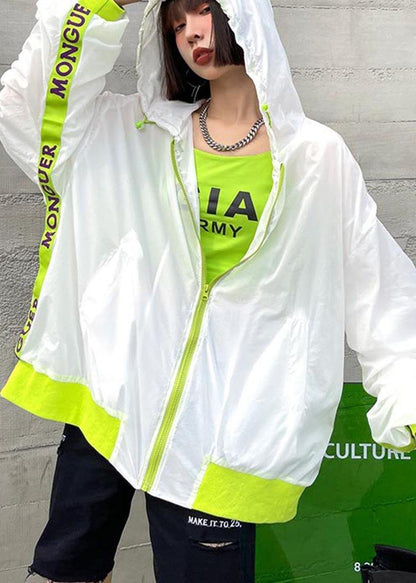 Unique White Pockets zippered Spring Hooded Jacket - SooLinen