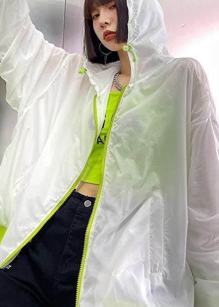 Unique White Pockets zippered Spring Hooded Jacket - SooLinen