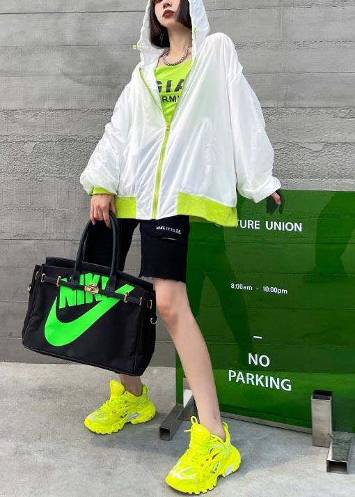 Unique White Pockets zippered Spring Hooded Jacket - SooLinen