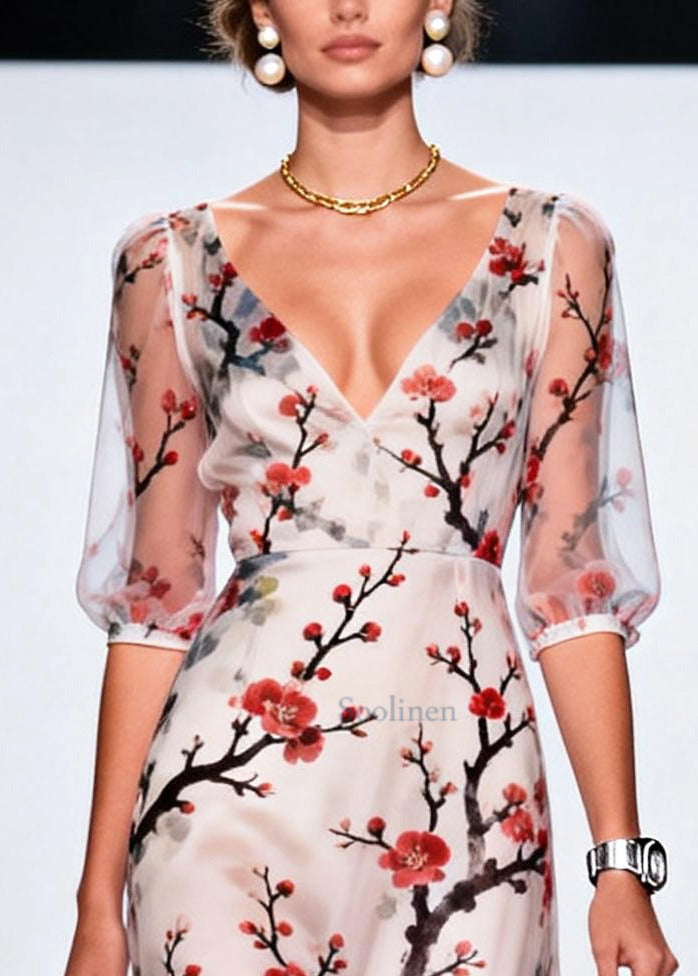 Unique White Print Patchwork Tulle Dresses Summer