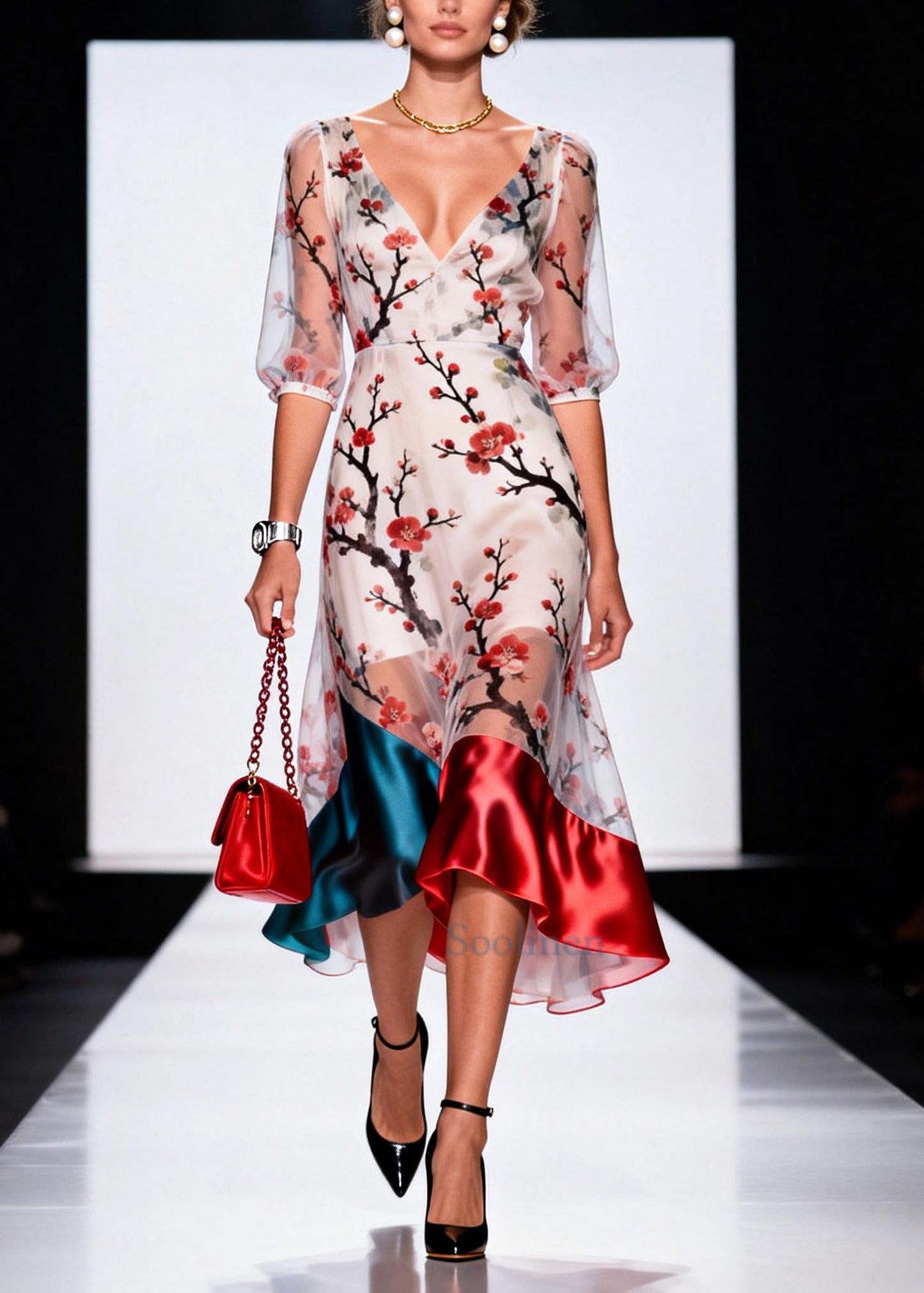 Unique White Print Patchwork Tulle Dresses Summer