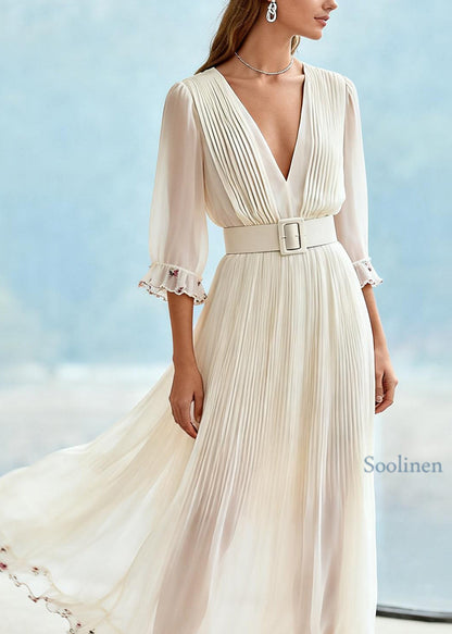 Unique White Ruffled Floral Patchwork Chiffon Long Dresses Summer