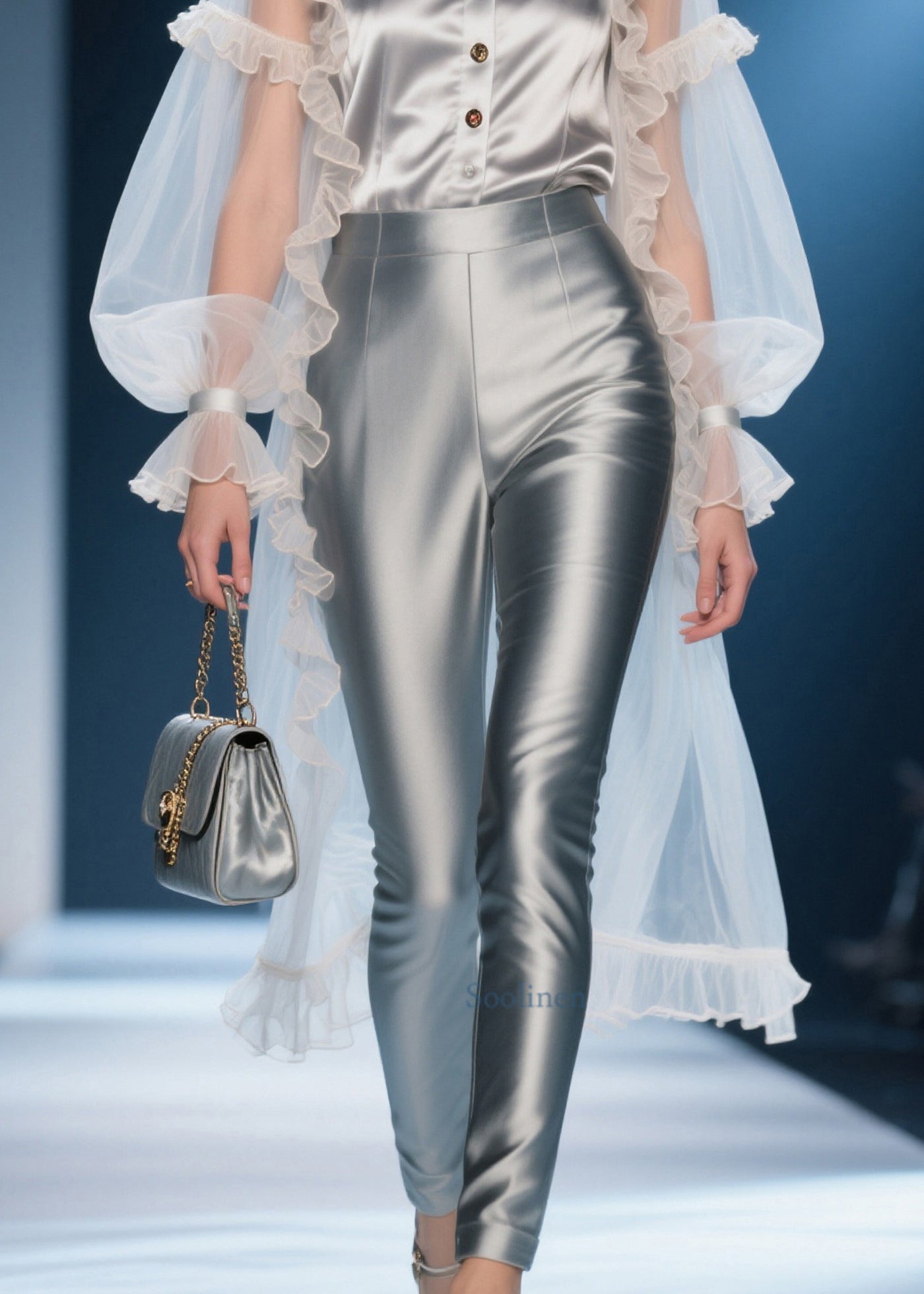 Unique White Ruffled Patchwork Low High Design Chiffon Sheer Shirts Summer